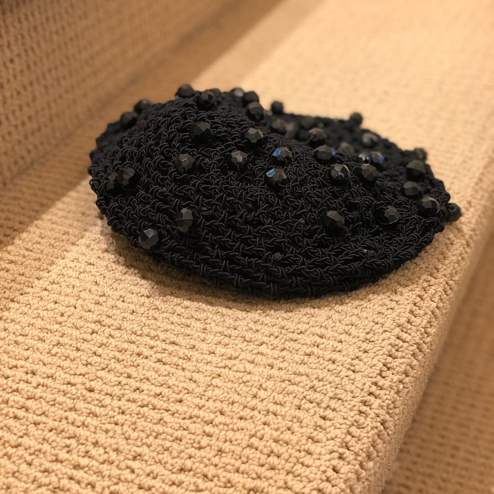 24 Collection Black Crochet Beret with beads